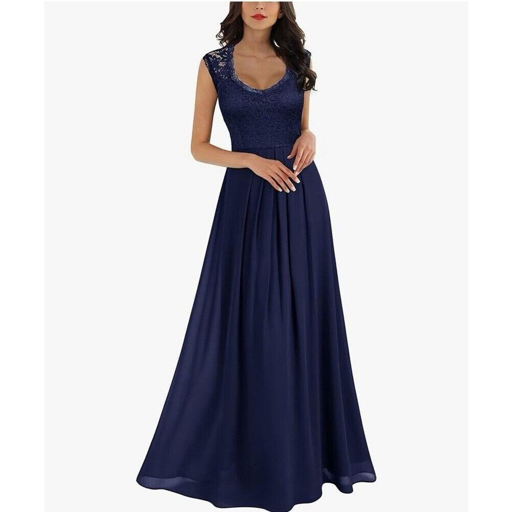 Miusol Women's Casual Deep- V Neck Sleeveless Vintage Wedding Maxi Dress XL Navy - Picture 5 of 9
